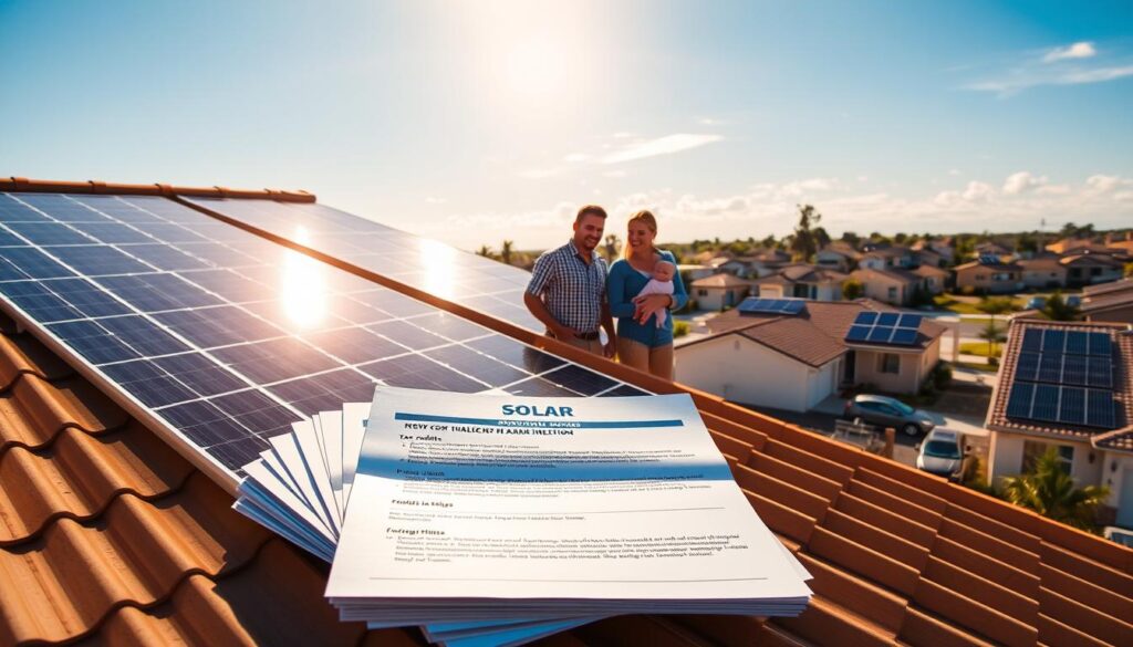 A sun-drenched rooftop in Florida's panhandle, solar panels gleaming in a vibrant azure sky. In the foreground, a stack of documents outlines the financial incentives offered by MSM Solar LLC, with text highlighting tax credits, rebates, and net metering policies that make solar an attractive investment. The middle ground features a family inspecting their new installation, smiles of satisfaction as they review the cost savings. In the background, a bustling suburban neighborhood, homes dotted with solar arrays, symbolizing the growing adoption of renewable energy. Warm, golden lighting illuminates the scene, conveying a sense of prosperity and environmental responsibility. A sun-drenched rooftop in Florida's panhandle, solar panels gleaming in a vibrant azure sky. In the foreground, a stack of documents outlines the financial incentives offered by MSM Solar LLC, with text highlighting tax credits, rebates, and net metering policies that make solar an attractive investment. The middle ground features a family inspecting their new installation, smiles of satisfaction as they review the cost savings. In the background, a bustling suburban neighborhood, homes dotted with solar arrays, symbolizing the growing adoption of renewable energy. Warm, golden lighting illuminates the scene, conveying a sense of prosperity and environmental responsibility.