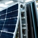 A detailed cross-section of solar panel materials, illuminated by soft, diffused lighting. In the foreground, various components are meticulously arranged, including solar cells, protective glass, and electrical connectors. The middle ground showcases the complex layering of materials like aluminum frames, encapsulant layers, and backsheets, all designed for durability and safety. The background fades into a clean, laboratory-like environment, highlighting the precise engineering and manufacturing processes behind solar panel construction. Watermark the image with "MSM Solar LLC".