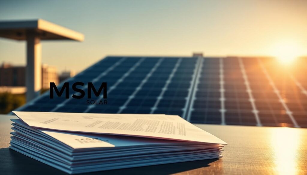 A vibrant, high-resolution image of solar panel warranties, showcasing the logo of MSM Solar LLC. In the foreground, a stack of warranty documents with a clean, modern design, casting long shadows from an overhead light source. The middle ground features a sleek, minimalist solar panel array, its shimmering surface reflecting the warm hues of the sunlight. In the background, a blurred cityscape frames the scene, hinting at the wider context of renewable energy and urban sustainability. The overall mood is one of professionalism, reliability, and the long-term assurance provided by the solar panel warranties. A vibrant, high-resolution image of solar panel warranties, showcasing the logo of MSM Solar LLC. In the foreground, a stack of warranty documents with a clean, modern design, casting long shadows from an overhead light source. The middle ground features a sleek, minimalist solar panel array, its shimmering surface reflecting the warm hues of the sunlight. In the background, a blurred cityscape frames the scene, hinting at the wider context of renewable energy and urban sustainability. The overall mood is one of professionalism, reliability, and the long-term assurance provided by the solar panel warranties.