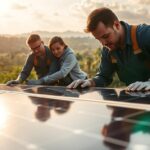A serene, sun-dappled scene showcasing the expertise of MSM Solar LLC in Bonifay, Florida. In the foreground, a team of skilled technicians meticulously inspect and maintain a residential solar array, their expressions focused and their movements precise. The middle ground features a sleek, modern solar panel system, its glossy surface reflecting the bright, warm rays of the sun. In the background, a picturesque landscape unfolds, with lush, verdant foliage and a hazy, cloud-dotted sky, capturing the unique climate of Bonifay. The overall composition conveys a sense of professionalism, innovation, and a deep commitment to harnessing the power of the sun, even in the region's occasionally overcast winters.