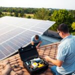 A sprawling solar panel installation on a residential rooftop in Marianna, MSM Solar LLC's experts meticulously aligning the sleek panels to harness the abundant sunshine. In the foreground, a technician carefully inspects the wiring and connections, ensuring optimal performance. The middle ground features a well-organized toolbox and spare parts, ready for any maintenance or repair needs. In the background, a lush, verdant landscape frames the scene, highlighting the eco-friendly nature of this renewable energy solution. Soft, diffused lighting casts a warm, inviting glow, conveying a sense of pride and accomplishment in this sustainable energy system.