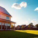 A tranquil suburban scene, bathed in warm afternoon sunlight, showcases the benefits of home solar energy. In the foreground, a modern house with sleek solar panels adorning its roof, casting long shadows across the well-manicured lawn. In the middle ground, a family gathers on the patio, marveling at the energy-efficient smart home technologies that power their daily lives. The background features a clear blue sky, dotted with fluffy white clouds, symbolizing the renewable and clean nature of solar power. The scene exudes a sense of serenity and environmental responsibility, capturing the essence of the "Understanding the Benefits of Solar Energy in Your Home" section. Prominent in the bottom right corner is the logo for MSM Solar LLC, the local solar energy provider featured in the article.