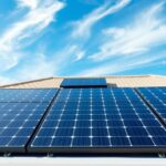 Detailed 3D rendering of a solar panel array installation in Crestview, Florida, showcasing the MSM Solar LLC brand. Foreground features a clean, modern solar panel system with sleek black frames and high-efficiency photovoltaic cells. Middleground depicts the residential rooftop installation, with panels seamlessly integrated into the roof architecture. Background shows a clear blue sky with wispy clouds, conveying a bright, sunny atmosphere ideal for solar power generation. Crisp, high-resolution imagery captures the technical specifics of the solar panels, including their tilt angle, spacing, and electrical connections. The scene exudes a sense of renewable energy innovation and environmental sustainability.