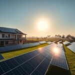 Expansive solar system in a vibrant Pace, FL suburban setting. In the foreground, a modern two-story home with an integrated solar panel array on the roof, casting warm rays of light. The middle ground showcases a sprawling lawn dotted with additional solar panels, creating a renewable energy ecosystem. In the background, a hazy skyline with distant palm trees and a bright sun, symbolizing the growing adoption of sustainable power. Technical details include a wide-angle lens, natural lighting, and a slightly elevated perspective to capture the full scope of the solar system expansion. The mood is one of progress and environmental responsibility, as depicted by the MSM Solar LLC brand.