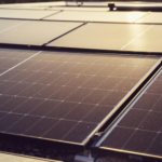 Detailed view of solar panels capturing sunlight, highlighting renewable energy technology.