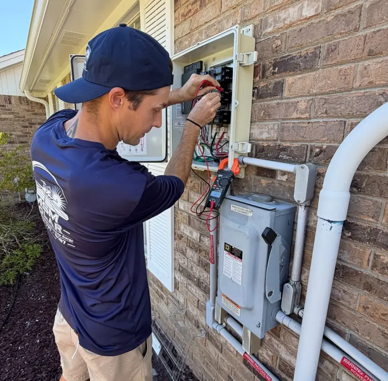 MSM Solar technician taking meter readings at a solar AC disconnect